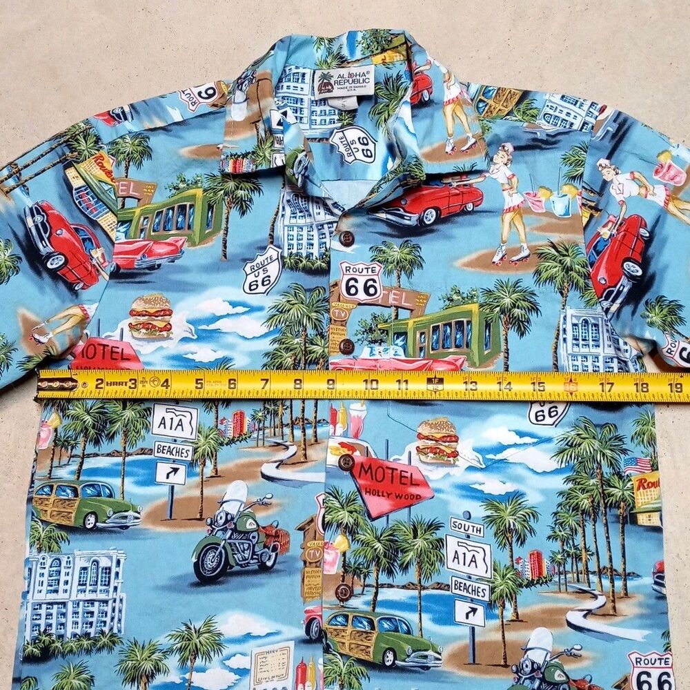 VTG Aloha Republic Hawaiian Route 66 Shirt SMALL Made USA Rockabilly Americana - Picture 8 of 8